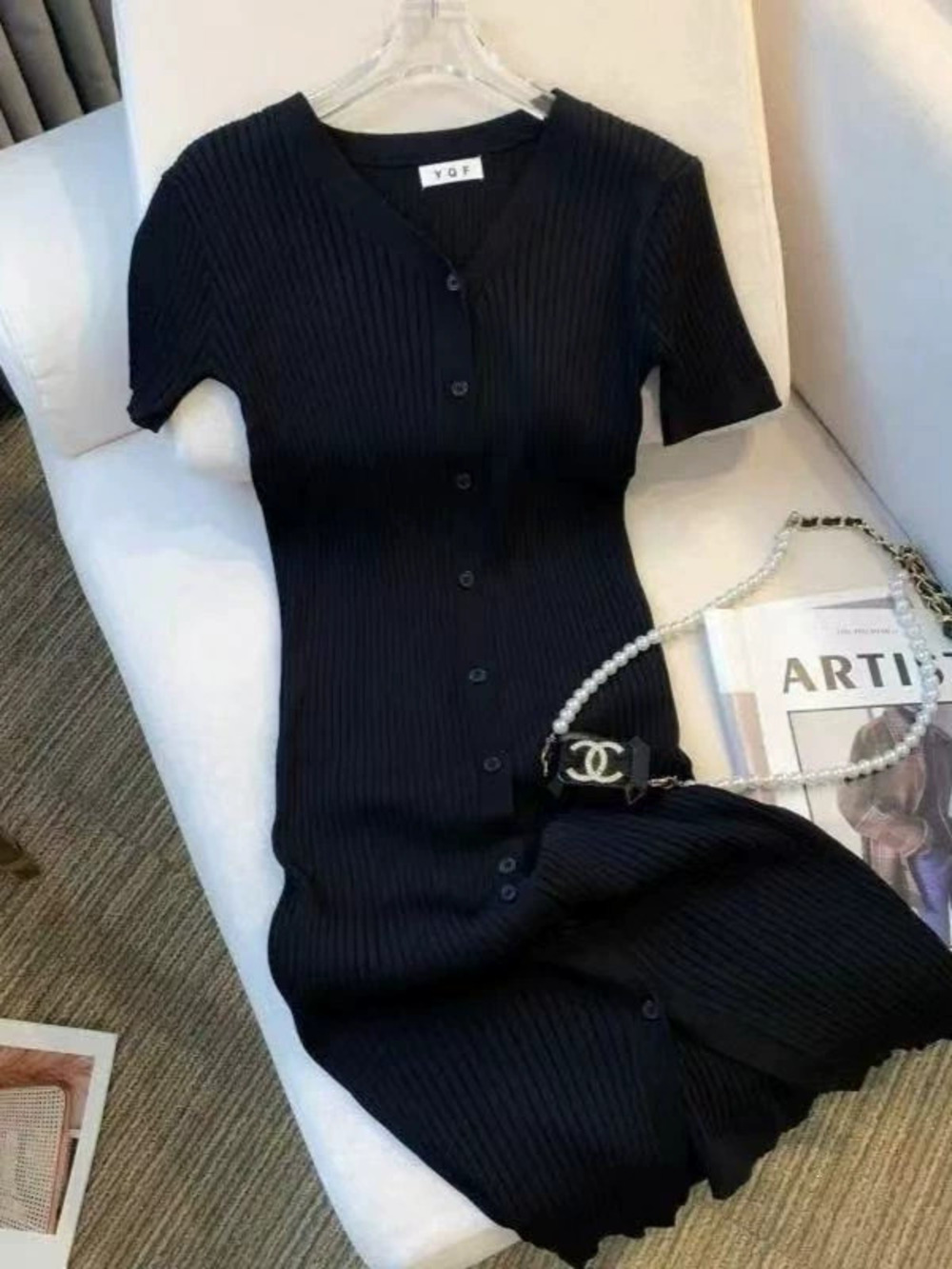 ZARA Summer French Tea Dress Black Knit Maxi Dress Petite Women Slim Waist Chic